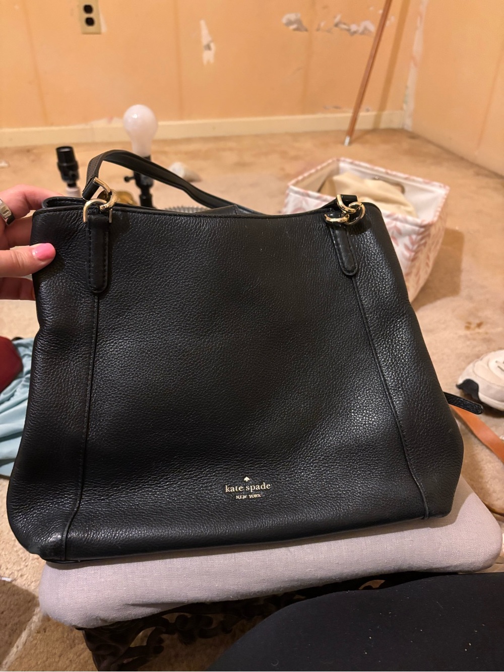 kate spade Black Pebbled Leather Shoulder Bag with Gold Hardware and wallet